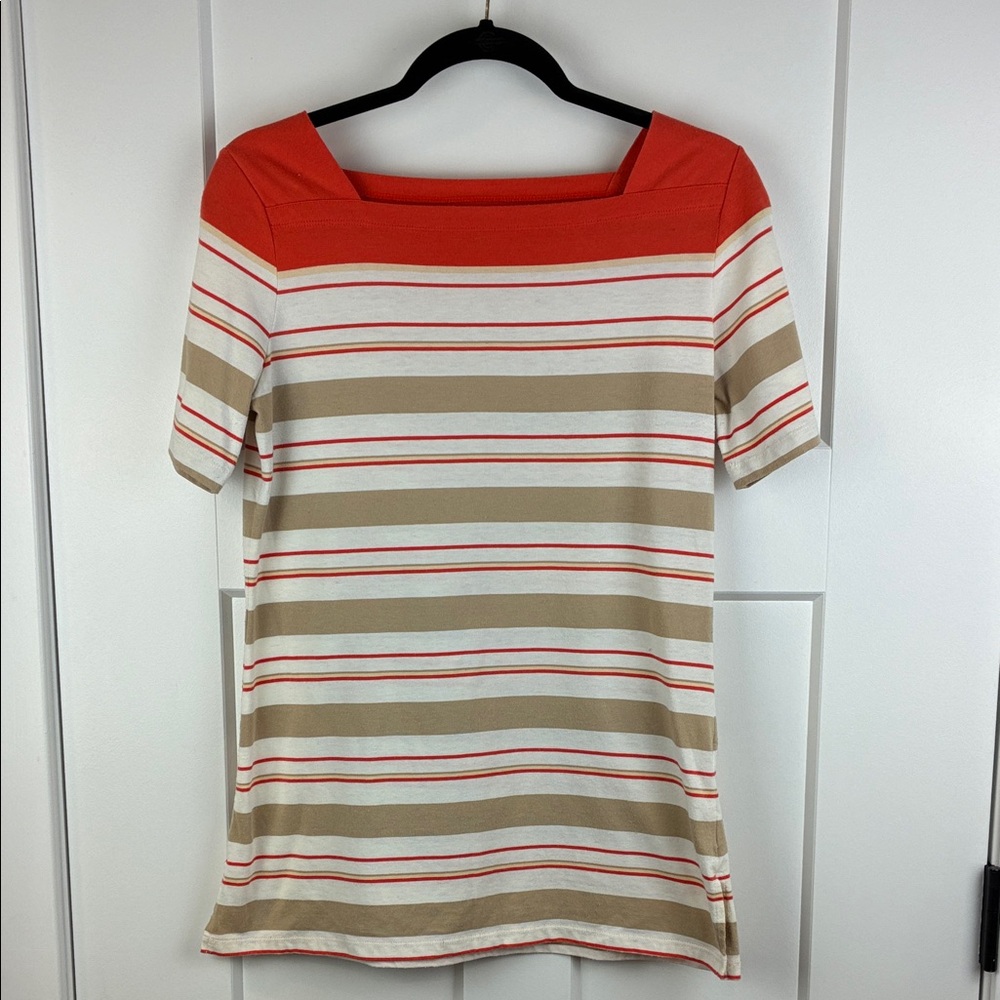 Hillard & Hanson Striped Women's Top Orange Tan Size Medium e
